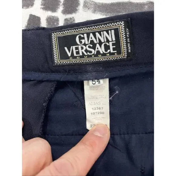 VTG GIANNI VERSACE COUTURE MENS DRESS PANTS NAVY BLUE 34x31 ITALY WOOL VGC!